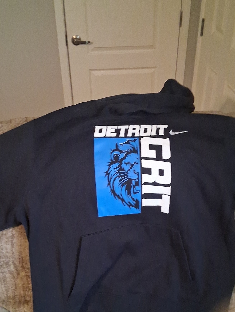 Nike Black Hoodie with Blue Lion Detroit Graphic